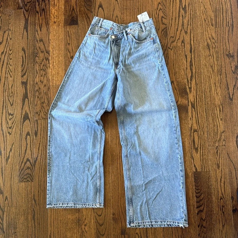 NWT ZARA WOMAN HIGH-WAIST TRF WIDE-LEG JEANS CROSSOVER WAISTBAND BLUE - Picture 5 of 6